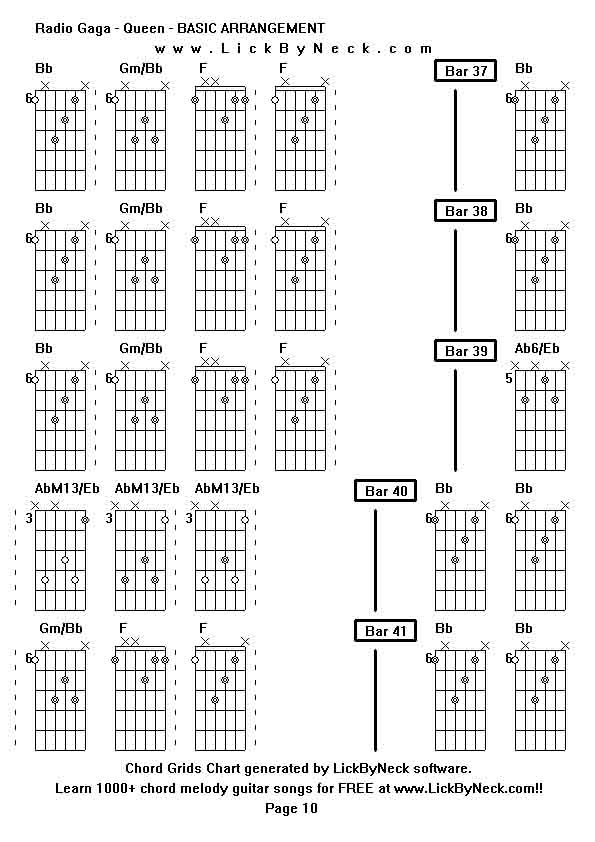 Chord Grids Chart of chord melody fingerstyle guitar song-Radio Gaga - Queen - BASIC ARRANGEMENT,generated by LickByNeck software.